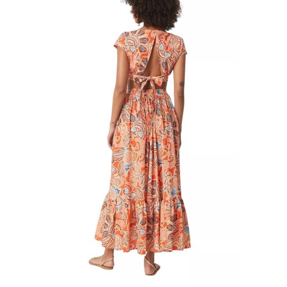 NWT MISA Los Angeles Dana‎ Mae Tangerine Floral Maxi Dress W/ Cut-Outs Size L - Picture 2 of 9
